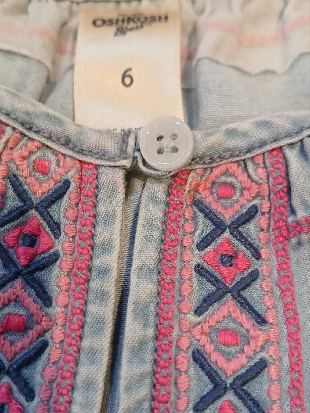 OshKosh B'gosh Light Blue Chambray Dress with Pink Trim and Bow